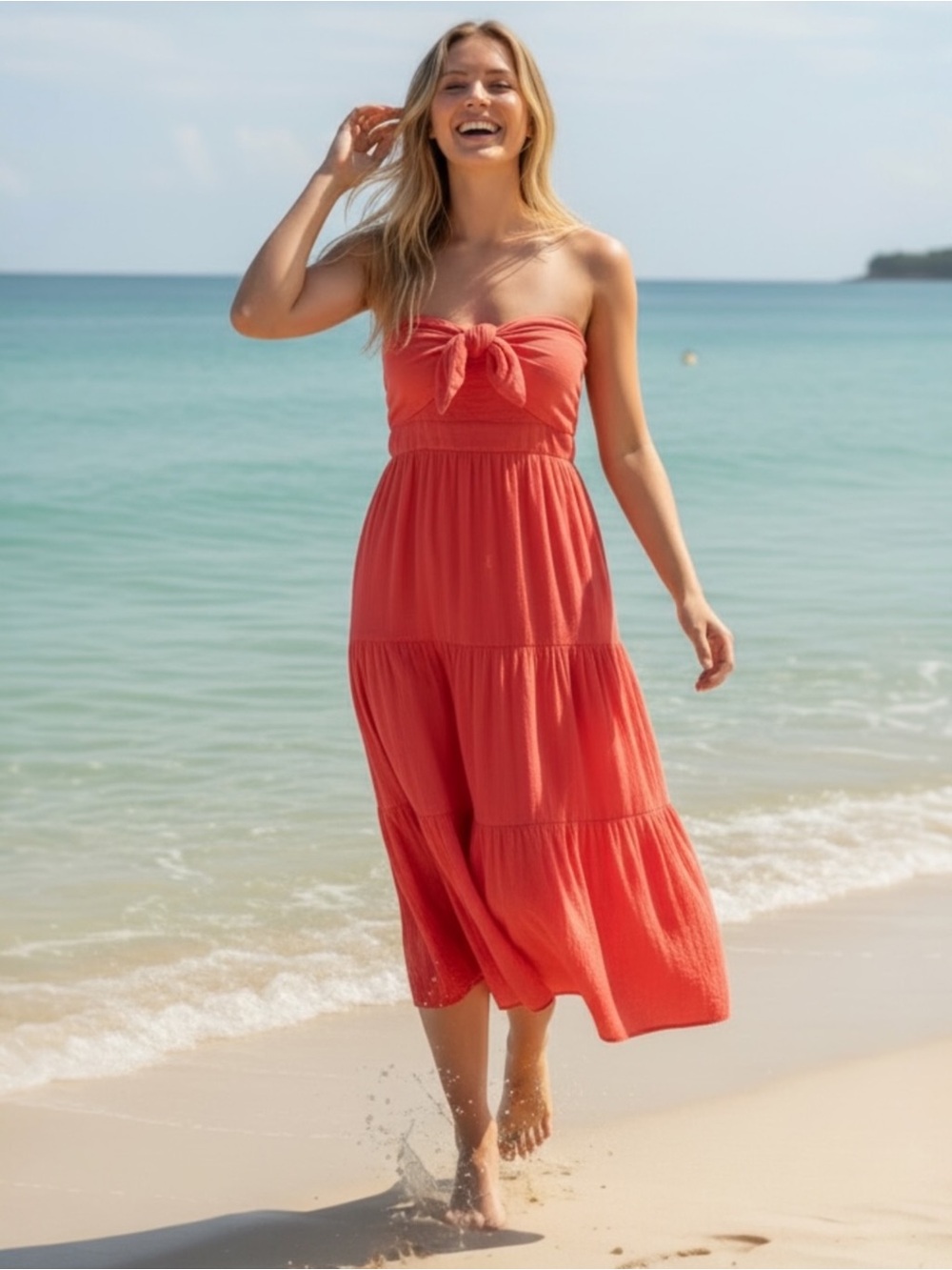 Universal Thread 100% Cotton Strapless Pink Dress with Tiered Skirt Sz Large